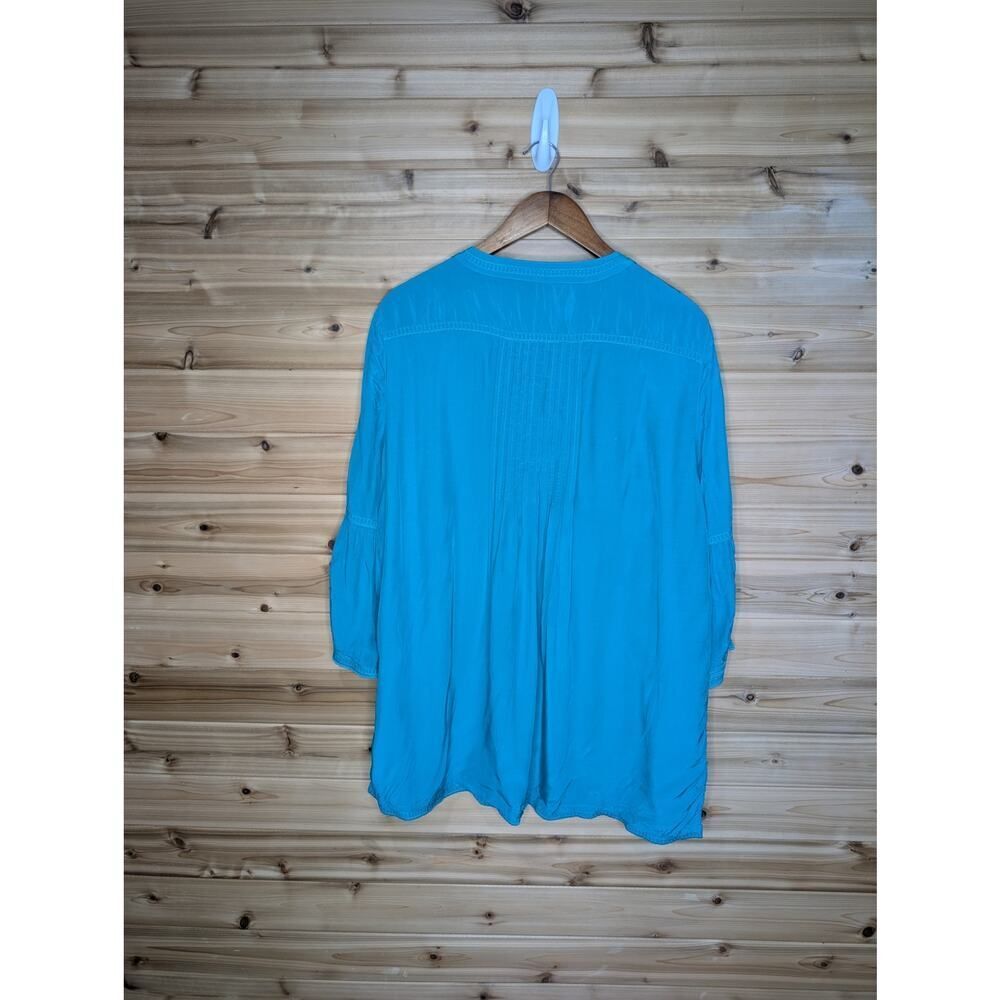 John Mark Top Womens Large Teal Embroidered Boho‎ Blouse - Picture 4 of 10